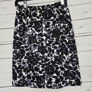 J. Crew Black and White Floral Silk Pencil Skirt